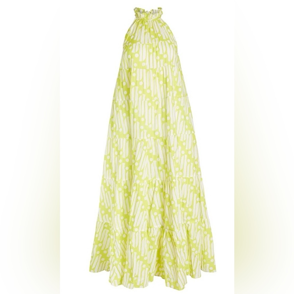 RHODE Lime Green and White Printed Maxi Dress
